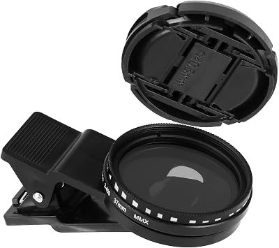 BNYTXV 37mm Clip-on ND 2-400 Cellphone Camera Lens Adjustable Density Filter with Phone Clip for iPhone for Samsung Android Smartphones