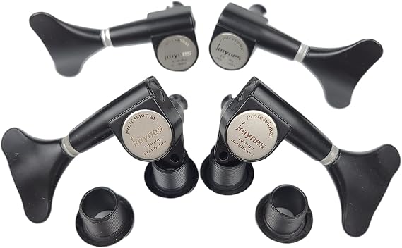 KAYNES Guitar Bass Tuners - 1:18 Ratio Black Headstock Sealed Machine Heads Tuners Closed Tuning Key Pegs Replacement for Electric Jazz Bass or Precision (2R + 2L, Black)