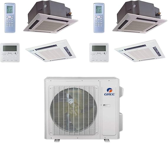 Gree 24,000 BTU Multi21+ Dual-Zone Ceiling Cassette Mini Split Air Conditioner Heat Pump 208/230V SEER 21 (18-18)
