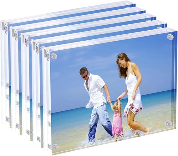 AMEITECH Acrylic Photo Frames,3.5x5'' Double Sided Magnetic Picture Frame, Desktop Frameless Postcard Display (5 Pack)