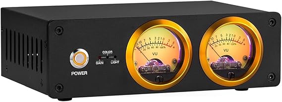 Dual Analog VU Meter Amplifier, Speaker Selector Switch, with DB Panel, Brightness/Color/Gain Adjustable, Audio Visualizer, for Tube Amps, Home Audio Component