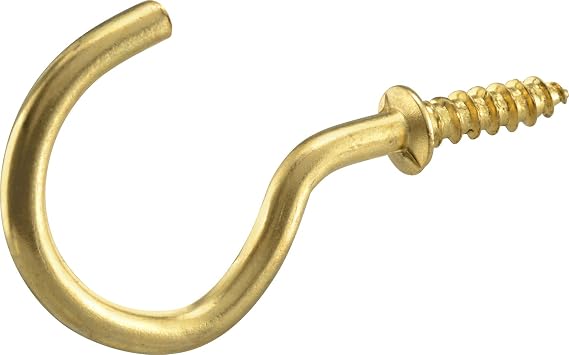 Hillman Solid Brass Cup Hooks for Mugs, Keys, and Tools, 1-Inch, 5 Pack