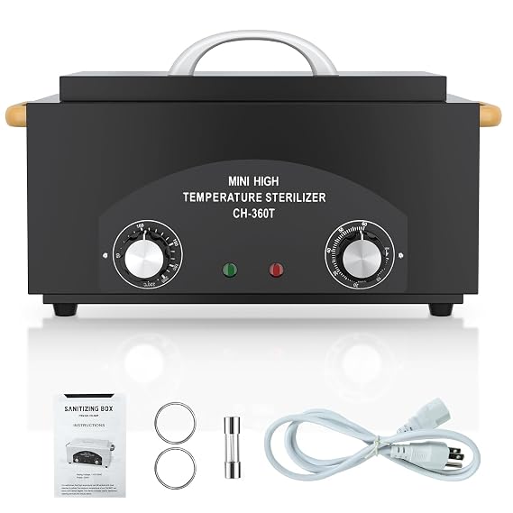 High Temperature Metal Tool Cleaner Machine, 2L Dry Heat Cleaning Box with Temperature & Time Setting, Cleaning Cabinet with Handle, for Beauty Salon, Barber Shop, Lab, Dental, Home, Restaurant, Black