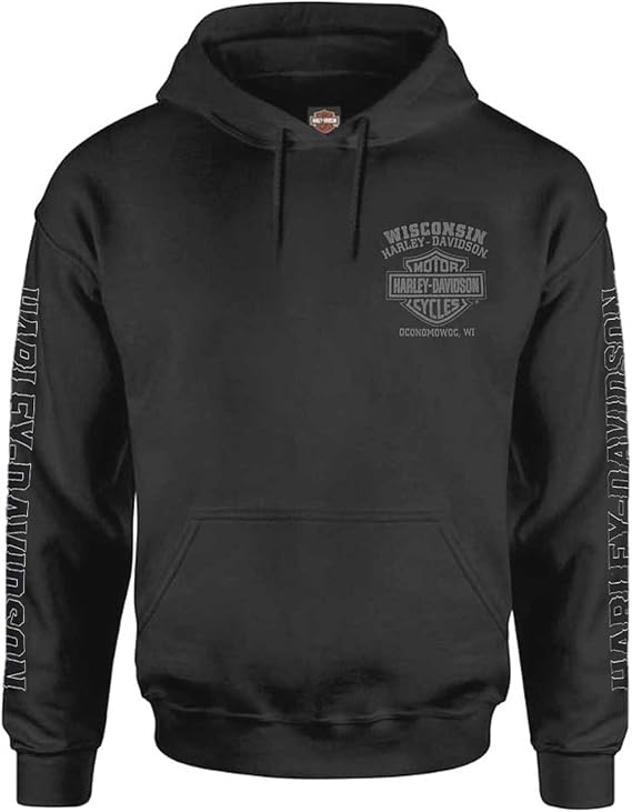 Harley-Davidson Men's Road Pilot Cotton Blend Fleece Pullover Hoodie, Black