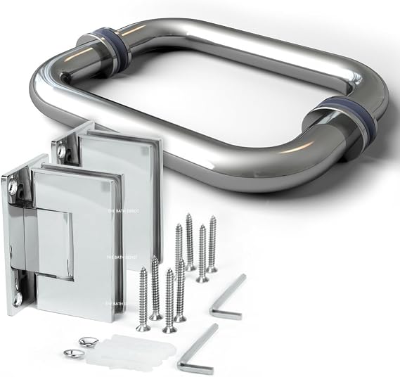 Frameless Shower Door Hinge and Pull Handle Set Polished Chrome Stainless Steel
