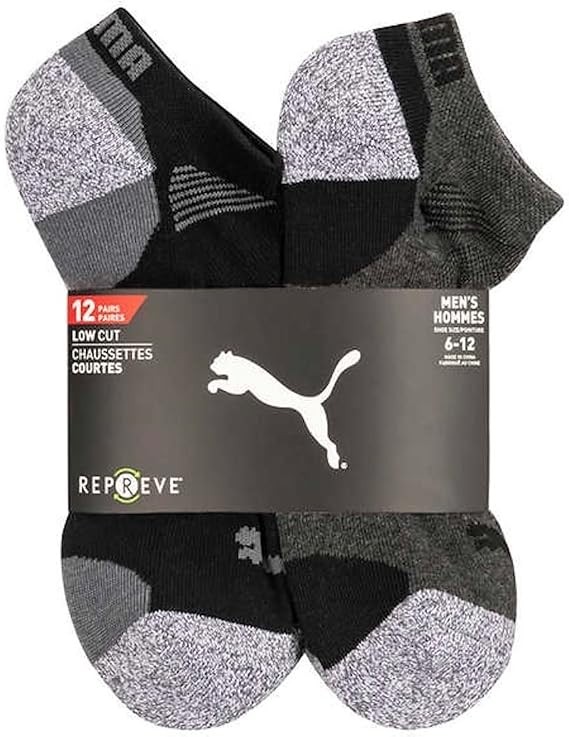 PUMA Mens Repreve Athletic Sock, 12-pair (Black)