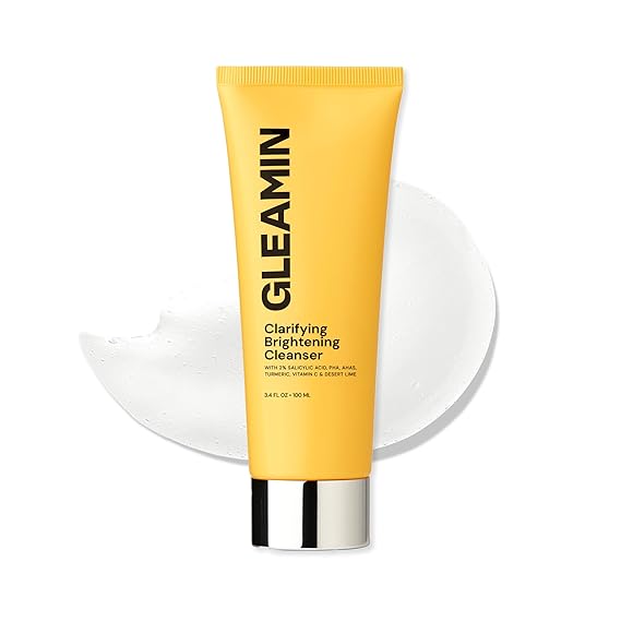 Gleamin Clarifying Brightening Cleanser, 3.4 fl oz, Facial Cleanser | 2% Salicylic Acid with Vitamin C, PHA & AHA, Unclogs Pores, Gently Exfoliates for All Skin Types, Fragrance Free
