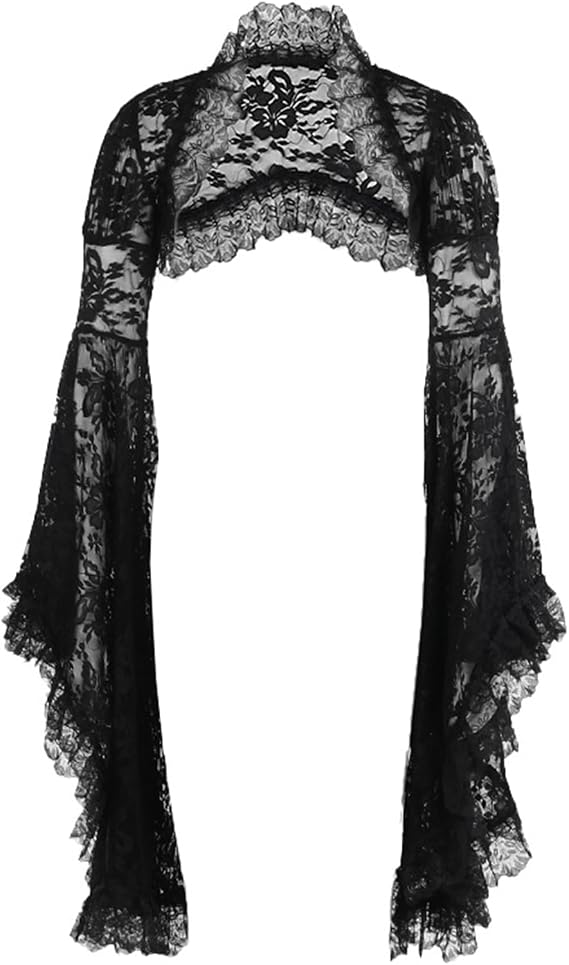 Women Gothic Crop Top Y2K Black Cropped Cardigan Cover Up Shrug