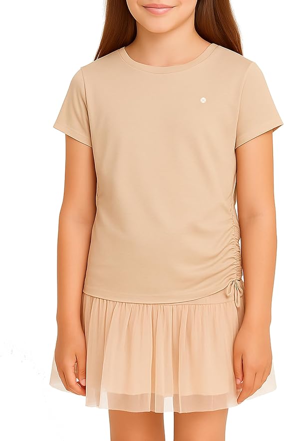 RBX Girls 2 Piece Ruffle Mesh Skort & Jersey Top Set, Drawstrings, 4-16