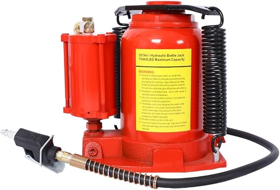 Air Hydraulic Bottle Jack, 32 Ton/70550LBS LBS All Welded Bottle Jack, 10-16.3 inch Lifting Range, Manual Handle and Air Pump, for Car, Pickup, Truck, RV, Auto Repair, Industrial Engineering,Red
