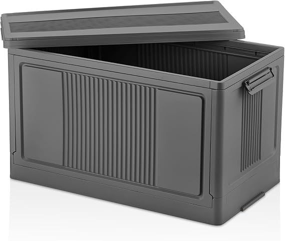 Deconox Dev Boy Katlanır Kilit Kapaklı Kasa 55 Litre Hacimli, Yer Kaplamayan Portatif Saklama Kutusu Ardiye, Balkon, Mutfak, Kiler, Bahçe ve Araç Bagajı İçin Güvenli Organizer (ANTRASİT)