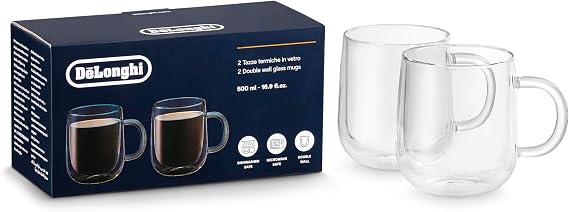 De'Longhi Double Wall Glass Mug, (500ml 16.9oz) Set of 2