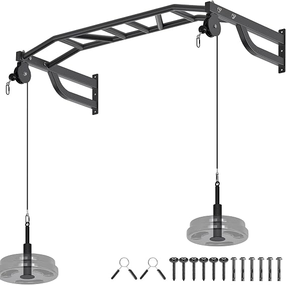 SELEWARE 48'' Heavy Duty Wall Mount Pull Up Bar with Cable Pulley System