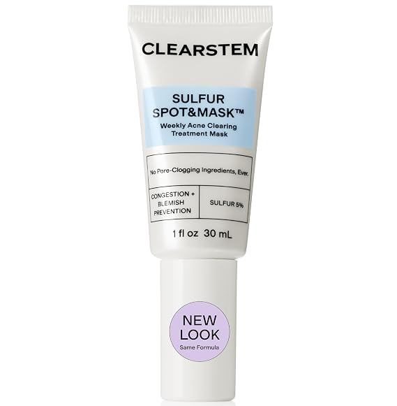 CLEARSTEM SULFUR SPOT&MASK Face Mask for Acne - Sulfur Spot Cleanser Facial Mask - Weekly Acne Face Mask for Clear & Smooth Skin - Made with Kaolin Clay & Glycolic to Reduce Blackheads & Blemishes