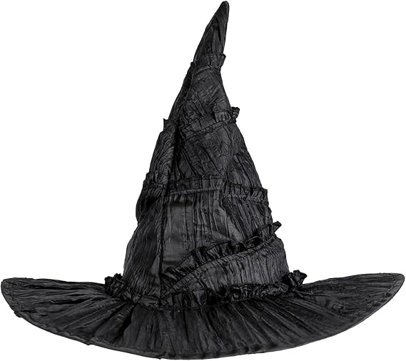 Knemksplanet Halloween Black Witch Hat Witches Wizard Hats Masquerade Ruched Cap Headwear for Women Costumes Accessories