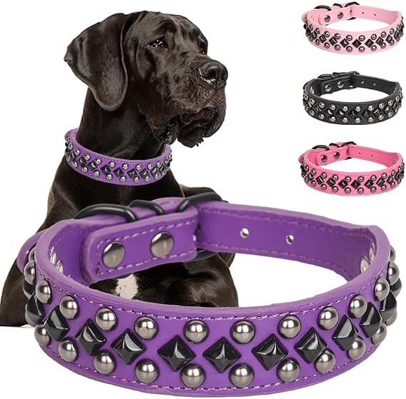 Dog Collars for Small Dogs, Spike Rivet Pu Leather Studded Stud Spiked Puppy Collar for Small Medium Large Dogs (Purple, M)
