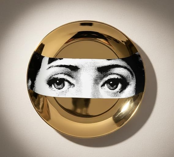 Surreal Eyes Decorative Wall Plate, 8 Inch Bone China with 24K Gold, Editorial Portrait Art, Luxury Home Decor, Golden Gaze