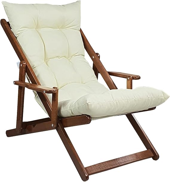 Bysay AhŞap Katlanabİlİr TaŞinir Puf Mİnderlİ Kollu Şezlong. Plaj, BahÇe, Balkon İÇİn (cevİz-krem)