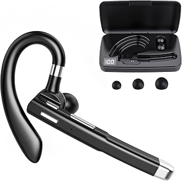 Bluetooth Headset,Wireless Bluetooth Earpiece with 500mAh Charging Case 80 Hours Talking Time,V5.1 Hands-Free Earphones with Built-in Mic for Driving/Office/Business, Compatible with IOS and Android
