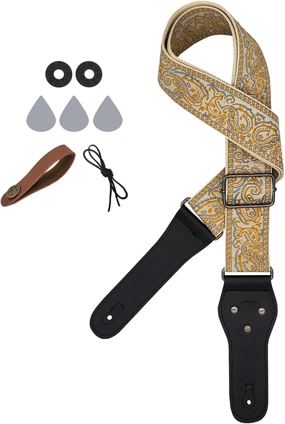 Guitar Strap,Jacquard Embroidery Cotton Guitar Straps with Picks, Strap Locks and Strap Button, Best Gifts for Friend