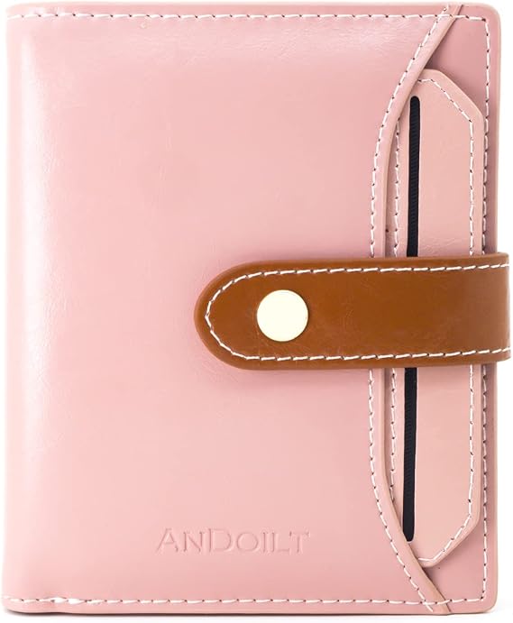 ANDOILT Wallets for Women Genuine Leather Small Bifold Wallet RFID Blocking Card Case Purse with ID Window Coin Pocket | Small