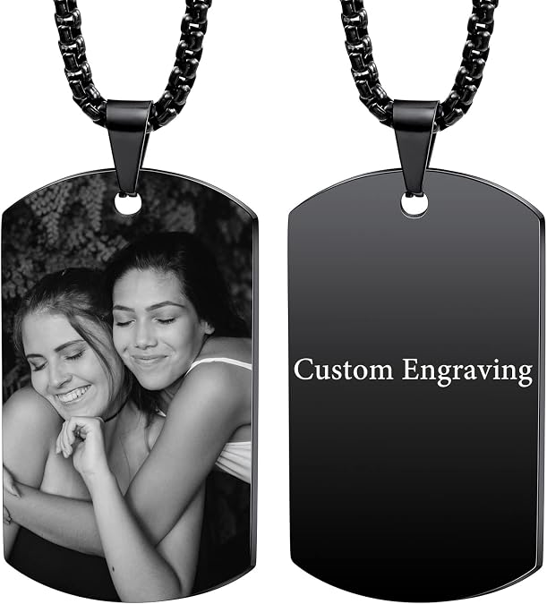 INBLUE Custom Dog Tag Pendant Necklace Engraving Date/Text/Pictures Stainless Steel Personalized Necklace for Men Women mens womens Bundle with Adjustable Chain, Keychain, Silencer