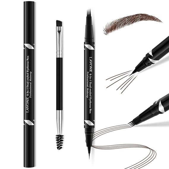LAVONE 2-in-1 Waterproof Eyebrow Pen, 4 Tip Microblading Pen, Chocolate