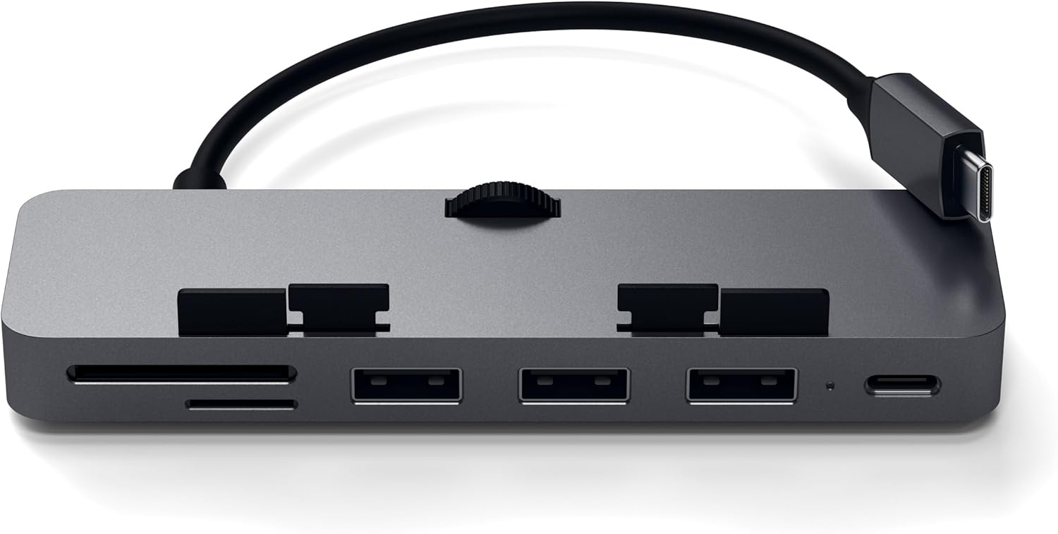 SATECHI Aluminum Type-C Clamp Hub Pro with USB-C Data Port, USB-A 3.0 Data, MicroSD Card Reader - Compatible with 202020192017 iMac &amp; iMac Pro, Does Not Fit 2021 iMac Space Grey