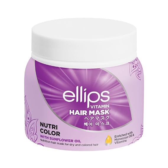 Ellips Hair Mask Nutri Color with Sunflower Oil, Enriched with Moroccan Oil and Vitamins for Dry and Colored Hair, 200g