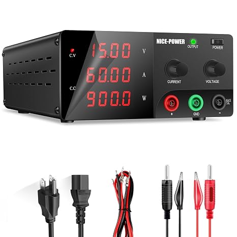 NICE-POWER DC Power Supply Variable, 0-15V 0-60A 900W High Power Bench Power Supply with Encoder Knob & Output Switch, Benchtop Adjustable Switching Regulated Power Supplies for Repair/Test(Black)