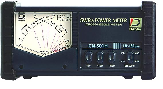 Daiwa CN501H HF/VHF CrossNeedle SWR & Power Meter, 1.8150 MHz, 15/150/1.5 kW Forward Power Ranges, SO239 Connectors