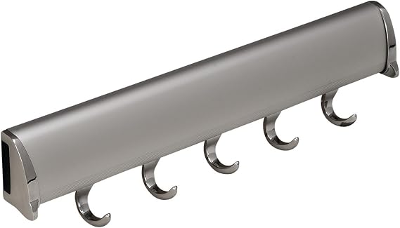 Hafele Belt Rack, Synergy Collection (Matt Aluminum with Chrome, 5 Hook, 11 7/8")