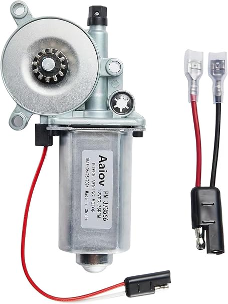 RV Awning Motor 373566 12-Volt DC and 75-RPM Compatible with Solera Power Awnings 266149 Power Awning Replacement Universal Motor Including Flat, pitched and Short Assemblies