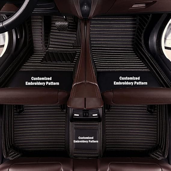 Customized car Floor mat,Compatible with VW Arteon,Atlas,Beetle,Bora,CC,Eos,Golf,ID.Buzz,ID.4,ID.7,Jetta,Passat,Phaeton,Polo,Sharan,T-Cross,Taos,Tiguan,Touareg,Up! (Black Beige Stripe)