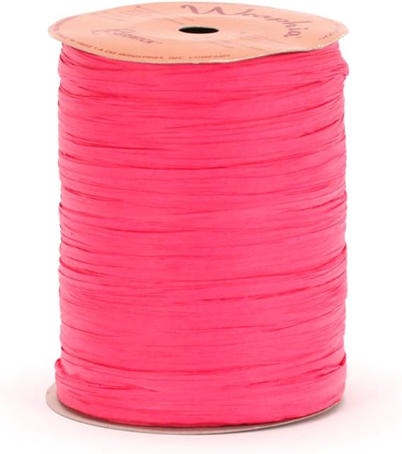 Berwick Offray Matte Hot Pink Raffia Ribbon, 1/4'' Wide, 100 Yards, 7MM