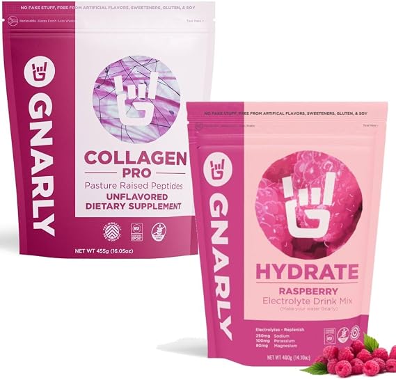 Gnarly Nutrition Collagen Pro, Unflavored (15.87oz) Hydrate Raspberry (14.10oz)