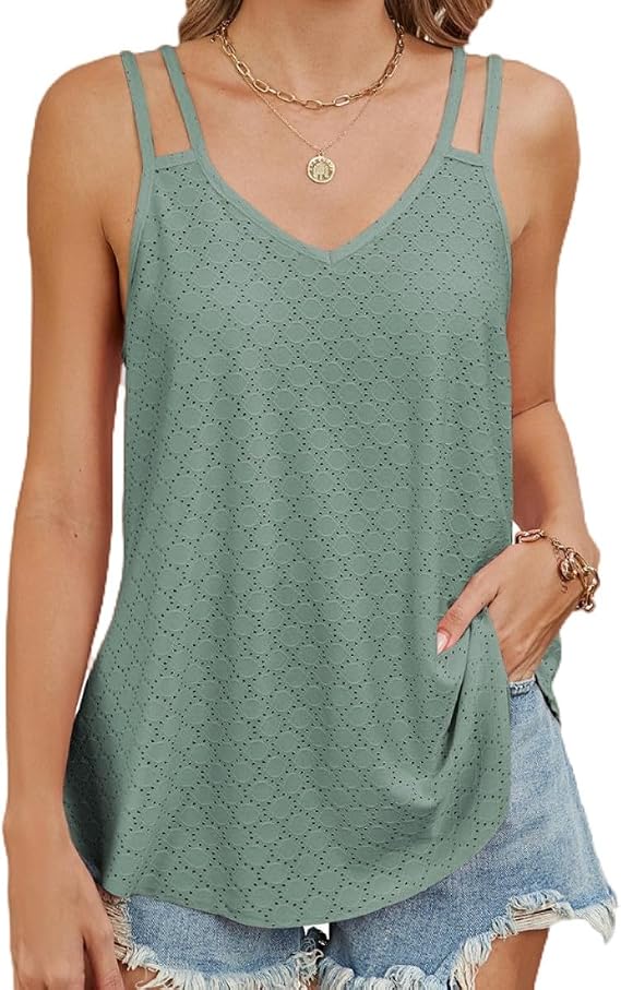 Women Tank Top Casual Summer Sleeveless Spaghetti Strap V Neck Vest Shirts Sexy Camisoles Trendy Sleeveless Basic Tee
