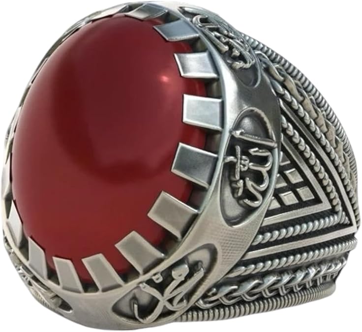 Red Agate Yemeni Ring: 925 Silver Islamic Shia Aqeeq