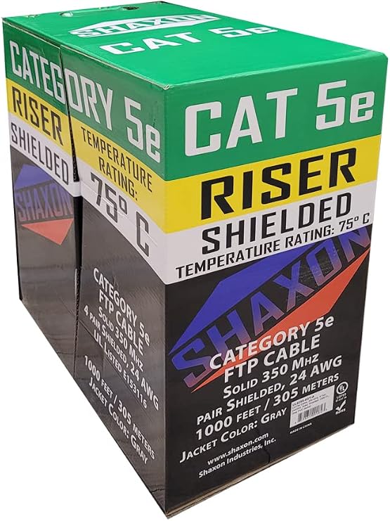 Shaxon Category 5e, 4 Pair Solid Shielded, 1000 Foot Box, PVC Jacket, Gray