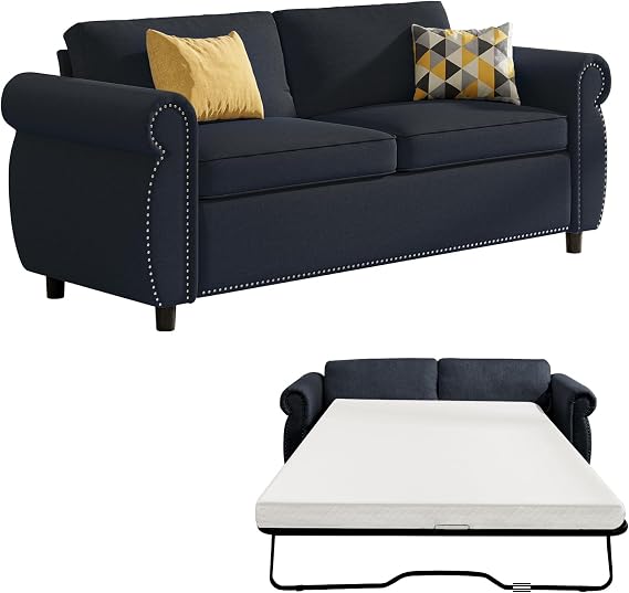 BALUS Pull Out Sofa Bed,Queen Size Sleeper Sofa Couch with Memory Foam Mattress, 2-in-1 Convertible Pullout Couch Bed for Living Room Office Apartment-Gray,Queen