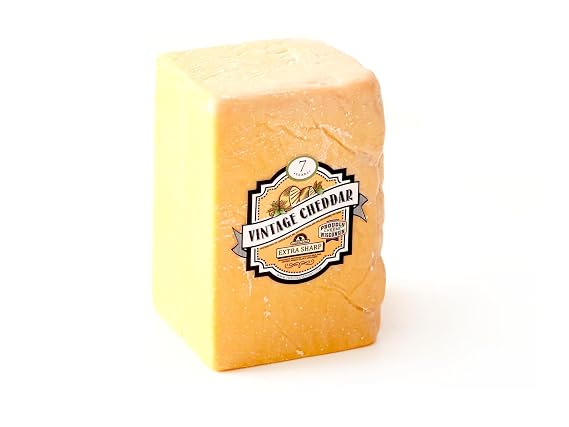 7-Year Aged Extra Sharp Yellow Cheddar Cheese Block | 2.5 lb Half Loaf | Rich, Extra Sharp & Creamy Aged Cheddar