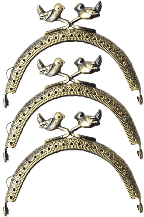 ZLYY 3Pcs 8.5cm /3.3 Inch Purse Bag Bird Kiss Clasp Lock Embossed Metal Arch Frame Retro Bronze Tone