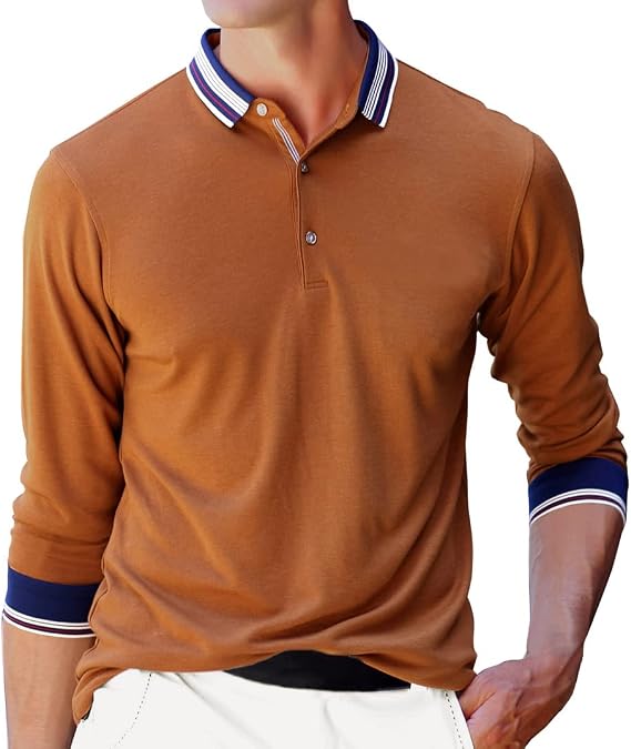 Men's Golf Polo Shirt Long Sleeve Slim Fit Polo T Shirt