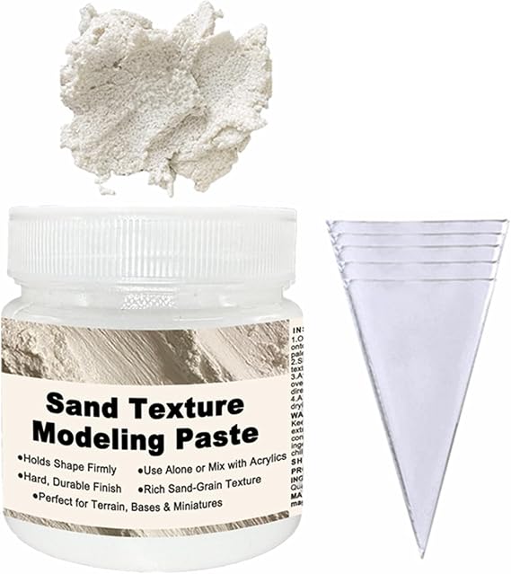Acrylic Modeling Paste 3D Art Texture Paste 9.88oz/280ml, Ideal for Wood/T-Shirts/Glass/Stone, Sculpting Material Fast Drying Gesso Alternative DIY Crafts Projects (Sand Texture Paint with Bags)