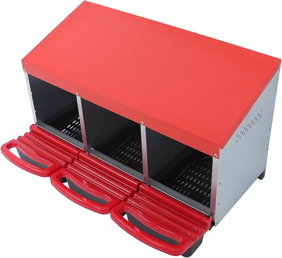 3 Compartment Chicken Nesting Boxes Metal Nest Box with Lid Cover Protect Eggs