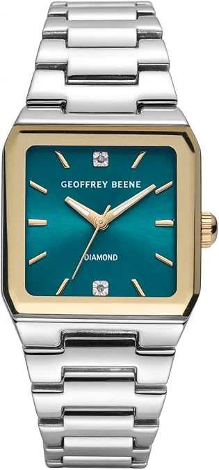 Geoffrey Beene Men's Square Two Tone Watch 33mm Teal Sunray Dial