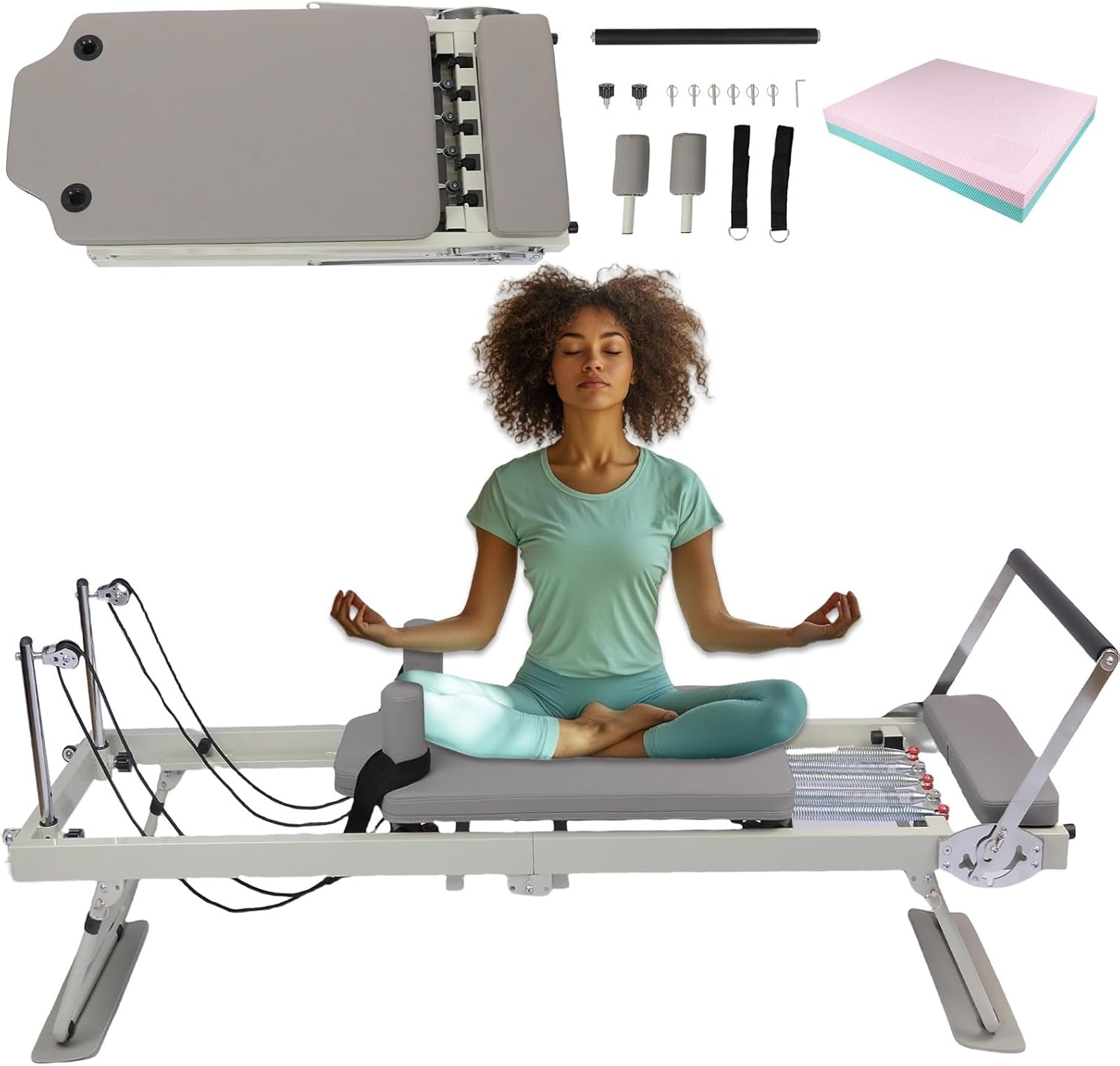Compact Pilates Reformer, Multifunctional Folding Pilates Reformer Machine Equipment for Home Training and Balance Exercise