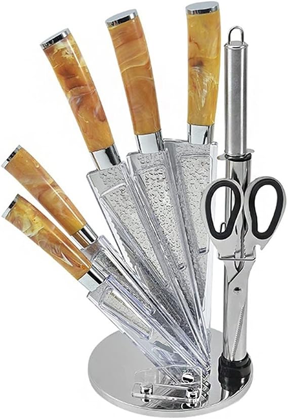MAYIT Kitchen Knife Sets, 8pcs Stainless Steel Kitchen Knife Knife Holder Set Marble Pattern handle Knife Set Kitchenware Professional Chef Knife with knife block, MAYiT2855