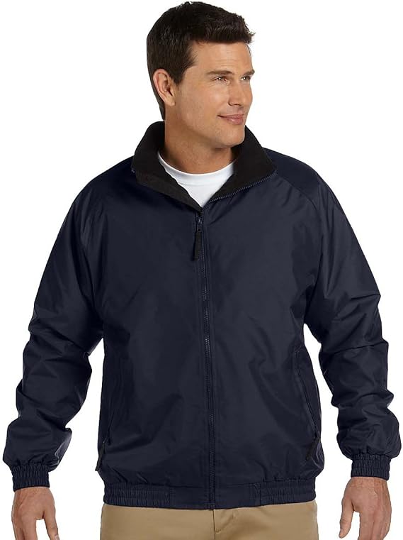 Harriton Fleece-Lined Nylon Jacket, Large, NAVY/BLACK