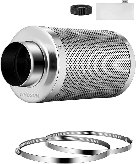 VIVOSUN 8 Inch Carbon Filter and Stainless Steel Air Ducting Clamps for Ventilation Systems in Grow Tents